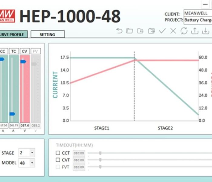 Abb. 4: Programmieroberfläche, HEP-1000-48, 2-Stufenladung (Foto: FORTEC Power GmbH)